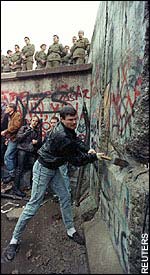 The beginning of the demolition of the Berlin Wall in 1989