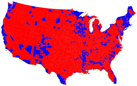 Red counties voting for President Bush and for Vigilance:  geographically the win for Bush was a landslide