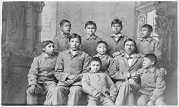 **Group of Omaha boys in cadet uniforms, Carlisle Indian School, Pennsylvania, 1880