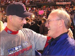 Red Sox Manager Terry Francona congratulated by his father, Tito, also a Major League Ballplayer